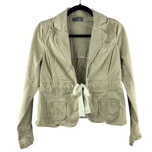 Old Navy Maternity Beige Twill Tie Front Blazer Jacket Size S Cotton Blend